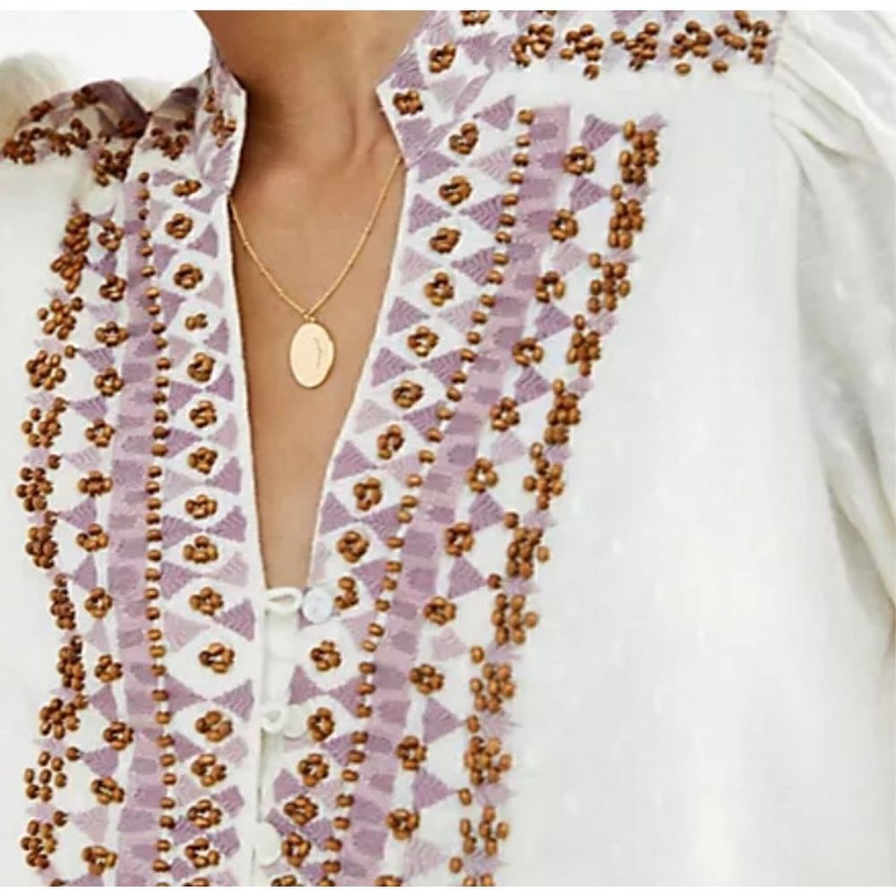 Anthropologie - Forever That Girl Embroidered Peasant Blouse size 2 - Picture 4 of 11